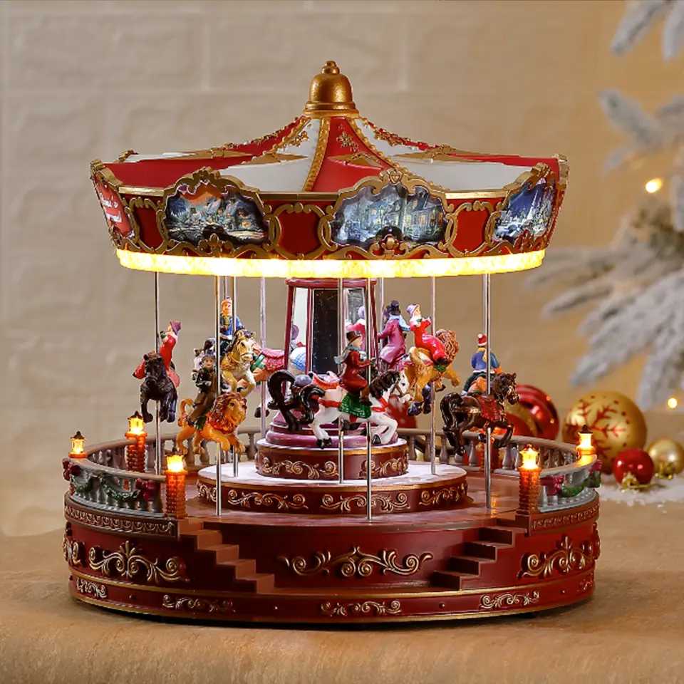 Luxury Christmas Ornaments Large Led Christmas Music Carousel Resin