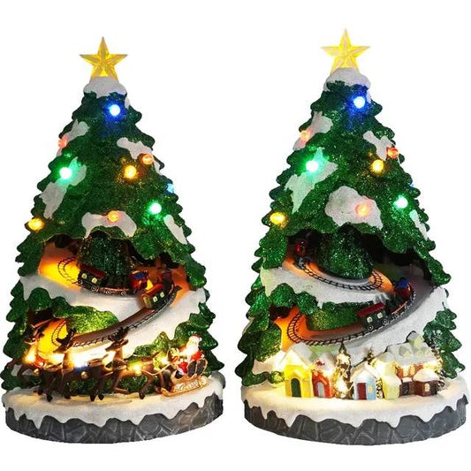 Christmas Tree Decorations with LED Lights Rotating Train Music Bell