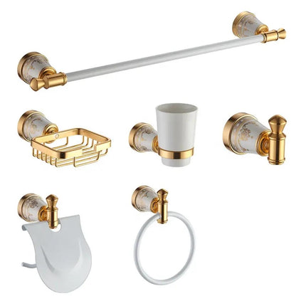 6-teiliges luxuriöses Badezimmer-Wandaccessoires-Set aus Aluminium im Gold-Design 