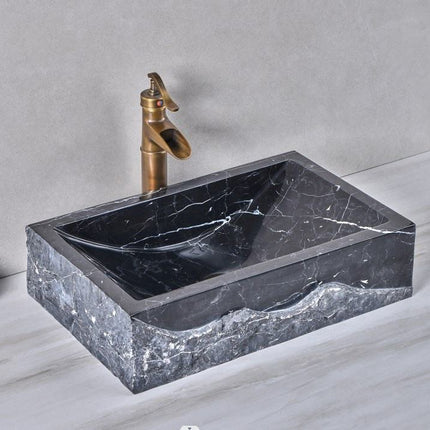 Modernes rechteckiges Badezimmerwaschbecken – Waschbecken aus natürlichem Nero Marquina Marmor