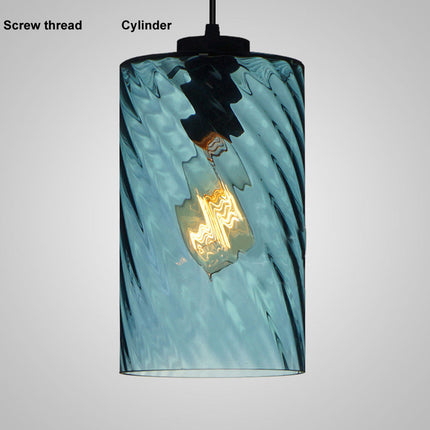Set of 4 Modern Handmade Blue Glass Pendant Chandelier – Screw Thread Hanging Lamp Lighting Fixture for Dining Room & Home Décor