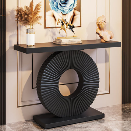 Console Table with Geometric Base Sofa Table Contemporary Accent Table for Living Room, Entryway, Hallway, Black