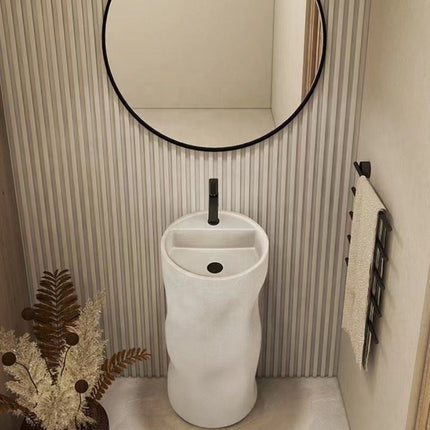 Cylindrical Freestanding Pedestal Sink – Cream Artificial Stone Bathroom Wash Basin