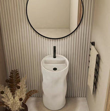 Load image into Gallery viewer, Cylindrical Freestanding Pedestal Sink – Cream Artificial Stone Bathroom Wash Basin
