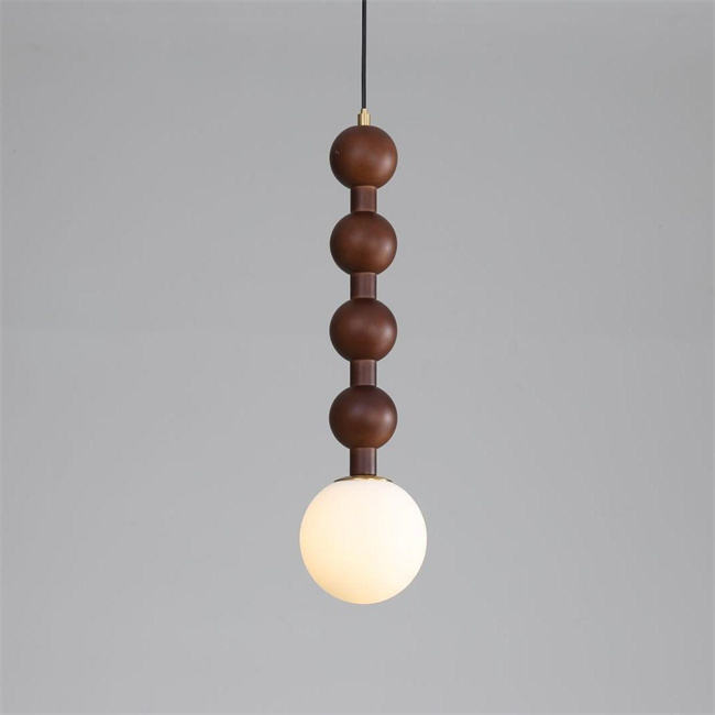 Single Head Spherical Wooden Glass Pendant Light for Bedroom Indoor Hanging Lamp