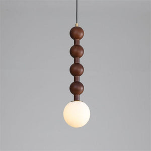Single Head Spherical Wooden Glass Pendant Light for Bedroom Indoor Hanging Lamp