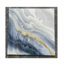Load image into Gallery viewer, Arctic Veins Elegance – 60x60cm High-Gloss Electroplated Porcelain Tile Inspired by Natural Marble, Featuring Flowing Icy White and Deep Ocean Blue Veins with Subtle Golden Highlights for Sophisticated Interior Spaces
