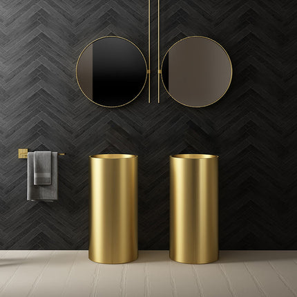 Rundes, luxuriöses goldenes Standwaschbecken – Modernes, freistehendes Badezimmerwaschbecken, elegantes goldenes Waschbecken für Zuhause und Hotel