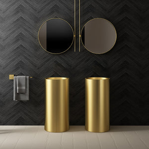 Round Luxury Golden Pedestal Basin – Modern Freestanding Bathroom Sink, Elegant Gold Wash Basin for Home & Hotel Vanity