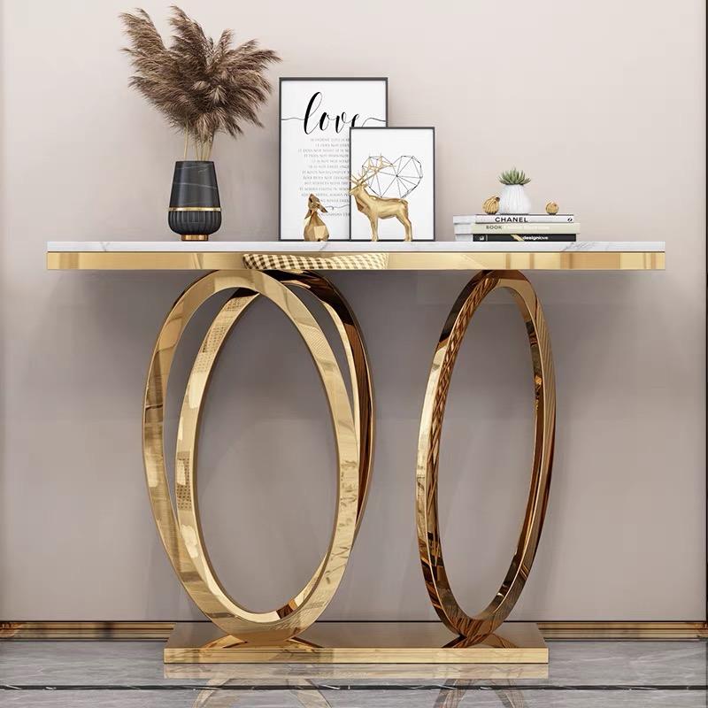 Elegant Metal Hallway Gold Living Room Furniture Marble Console Table with Stainless Steel Modern for Command Center Minimalist