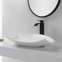 Cargar imagen en el visor de la galería, Unique Design White Porcelain Above Counter Hand Washing Basin Modern Bathroom Art Vessel Sink Irregular Shape Top Mount Vanity Wash Basin
