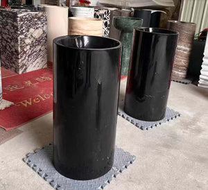 Modern Black Freestanding Pedestal Basin – Minimalist Stone Wash Sink for Bathrooms