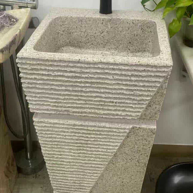 Rectangular Travertine Pedestal Sink – Full Bathroom Floor Stand Stone Basin