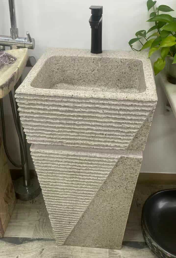 Rectangular Travertine Pedestal Sink – Full Bathroom Floor Stand Stone Basin