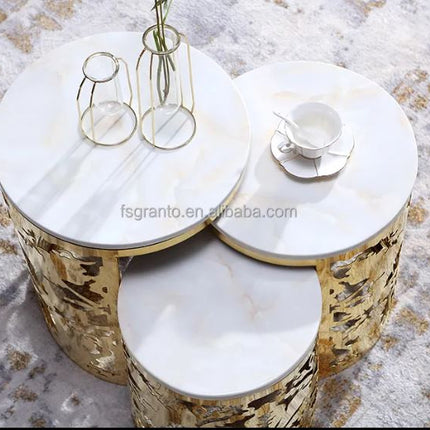 Marble Top End Table Home Furniture Indoor 3 Pieces Coffee Table Sets