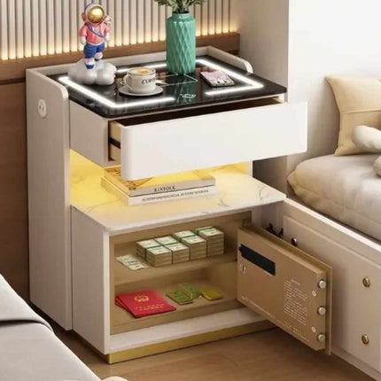 Luxury Home Bedroom Bed Side Cabinet Modern and Simple with Integrated Safe Wireless Charging Light