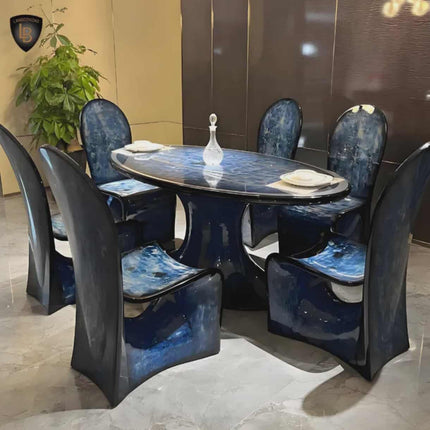 Ensemble table et chaises de salle à manger de luxe moderne – Sièges rembourrés bleus haut de gamme, montage facile, mobilier confortable pour la maison