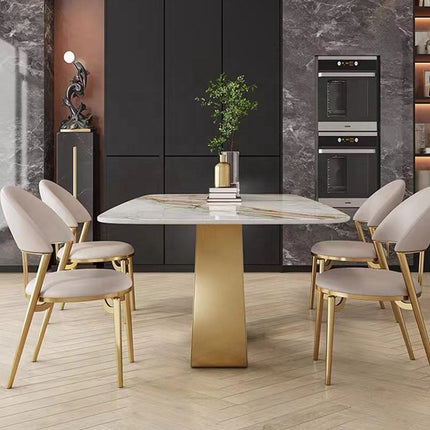Modern Home Dining Table with Gold Stainless Steel Electroplated Base Slate Marble Top Rectangular Design for Luxury Home Hotel or Apartment Use