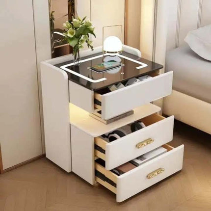 Luxury Wooden Bedroom Furniture Smart Table Modern Nightstands with USB Wireless Charging