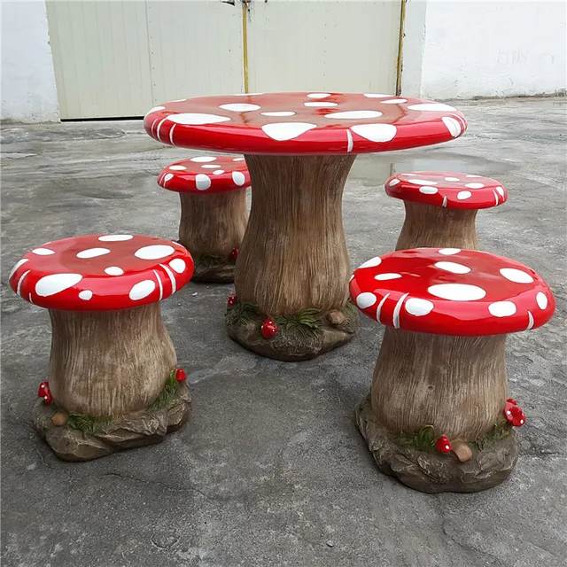 Outdoor Ornamental Landscape Sculpture Resin Fiberglass Mushroom Table and Chair Set