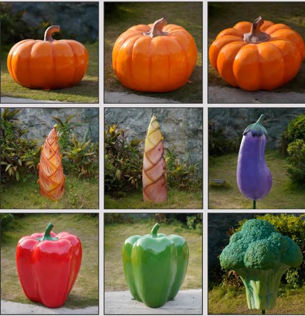 Fiberglass Resin Vegetable Fruit Pumpkin, Watermelon, Strawberry, Pineapple Sculpture Outdoor Fiberglass Decoration