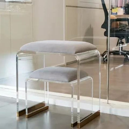 Luxuriöser, moderner Schminkhocker aus transparentem Acryl, 2er-Set 