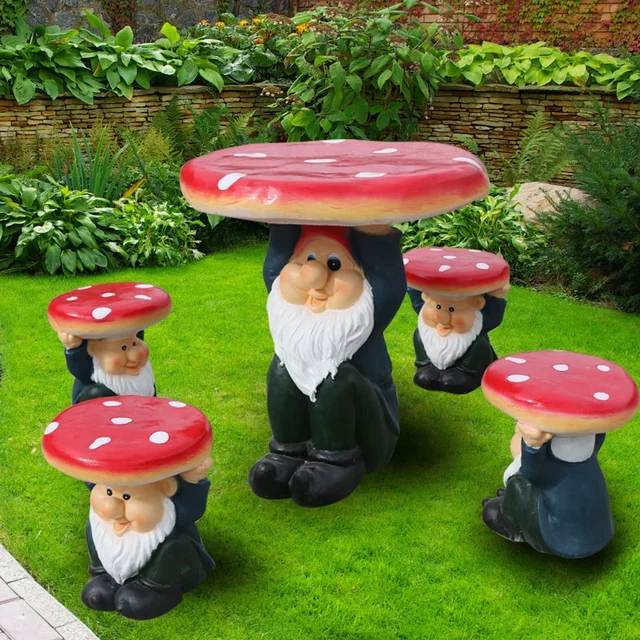 Outdoor Ornamental Sculpture Cartoon Inspired Fiberglass Mushroom Garden Table and Chairs