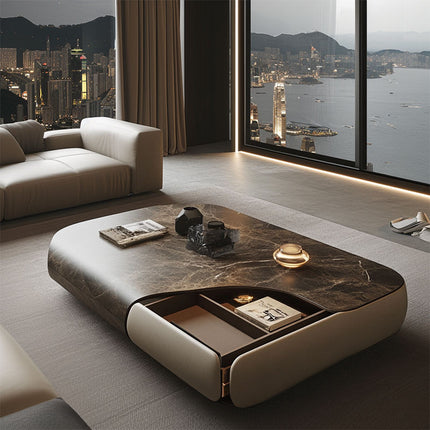 Table basse carrée en pierre de jade au design moderne sur mesure pour villa de luxe, idéale pour le salon.