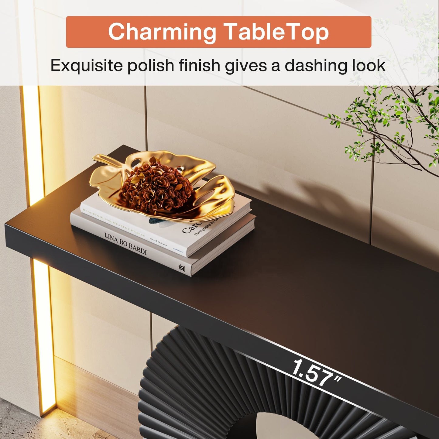 Console Table with Geometric Base Sofa Table Contemporary Accent Table for Living Room, Entryway, Hallway, Black