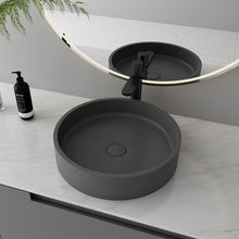 Cargar imagen en el visor de la galería, Modern Round Concrete Bathroom Sink – Black Countertop Cement Wash Basin Bowl
