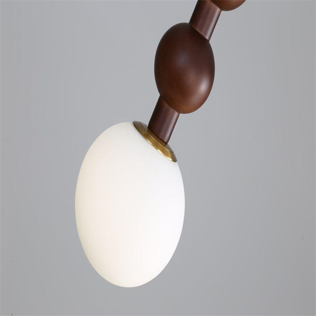 Single Head Spherical Wooden Glass Pendant Light for Bedroom Indoor Hanging Lamp