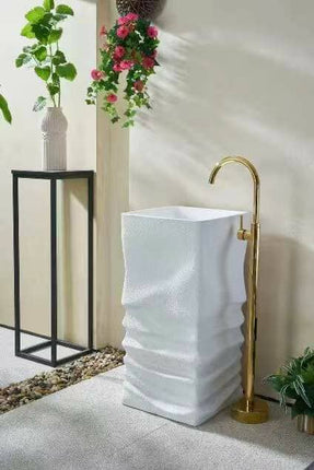 Elegant Wavy Pattern Bathroom Sink – Artistic Countertop Basin for Modern Bathrooms