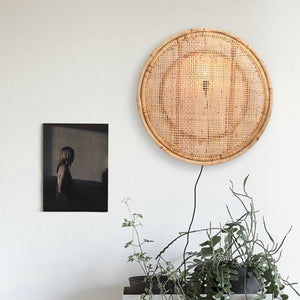 Round Rattan Wall Lamp – Handcrafted Lampshade for Home Décor & Ambient Lighting