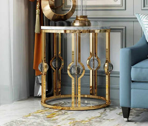 Luxury Living Room Round Table Corner End Table with Marble Top Gold Stainless Steel Side Tables