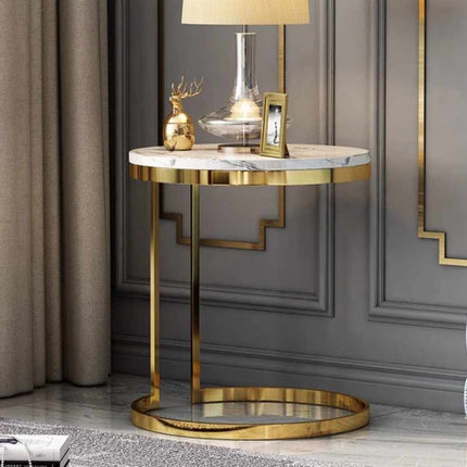 Living Room Gold Side Table Electroplated White Sintered Stone on top Stainless Steel