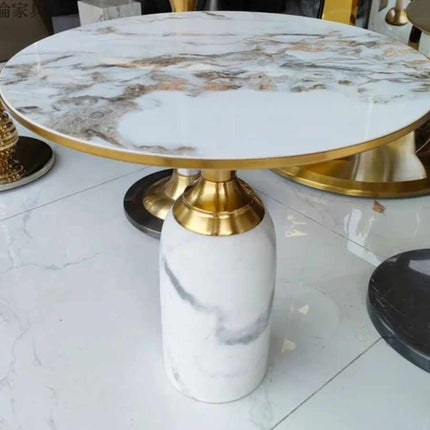 Deluxe White Round Marble Side Table Small Side Coffee End Table