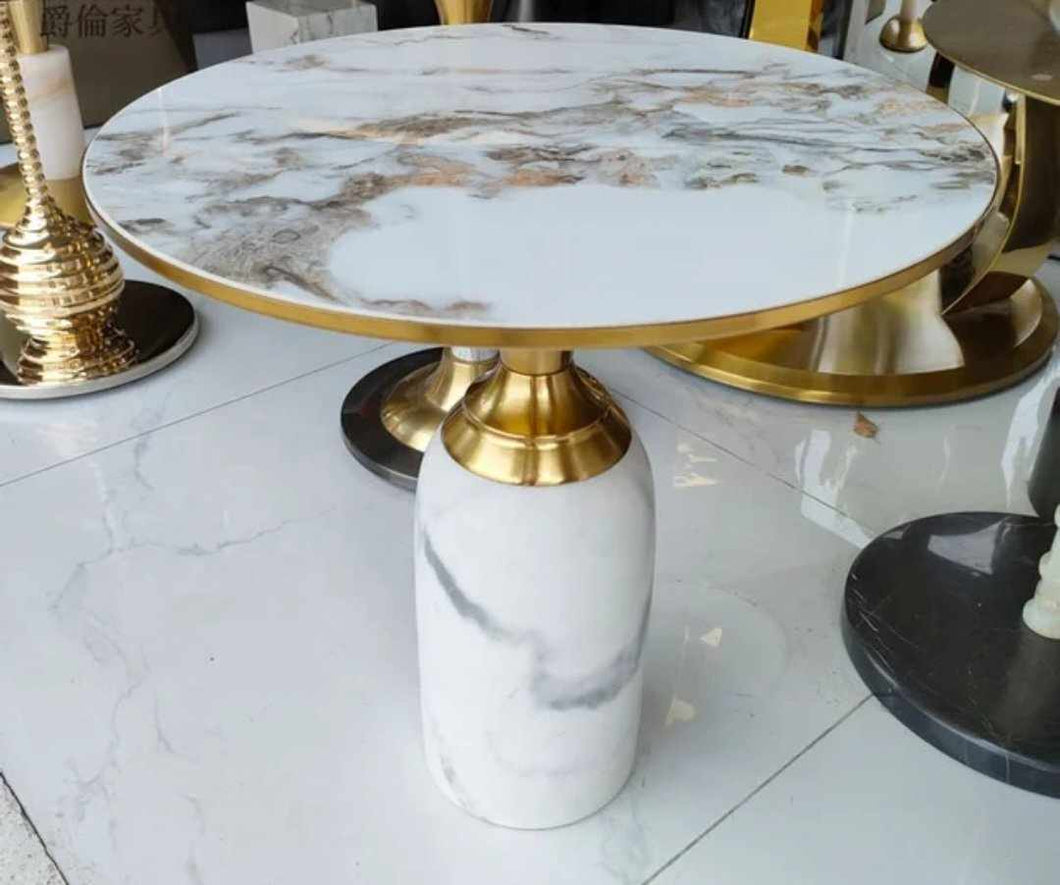 White Round Marble Flat Pack Small Side Coffee End Table