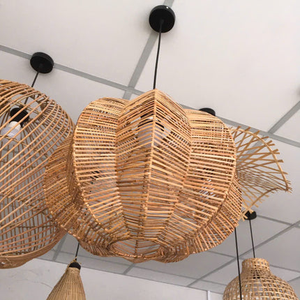 Handcrafted Natural Rattan Lampshade – Indoor Pendant Light Cover for Home, Restaurant & Café Decor