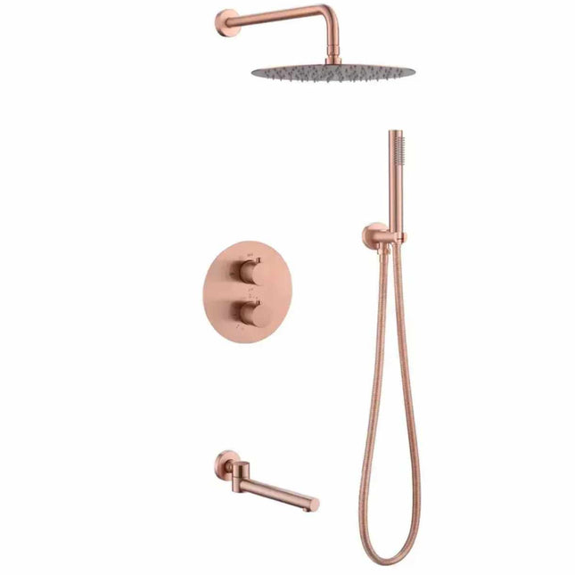 Ensemble de douche thermostatique de salle de bain en laiton doré rose, finition brossée or zirconium, simple