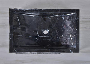 Modern Rectangular Bathroom Sink – Natural Nero Marquina Marble Stone Wash Basin