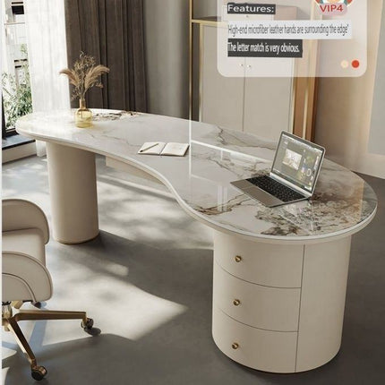 Designer Desk Furniture Storage Home Desk Curved Modern Luxury Marble Desk