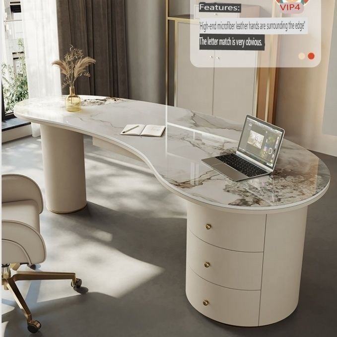 Designer Desk Furniture Storage Home Desk Curved Modern Luxury Marble Desk