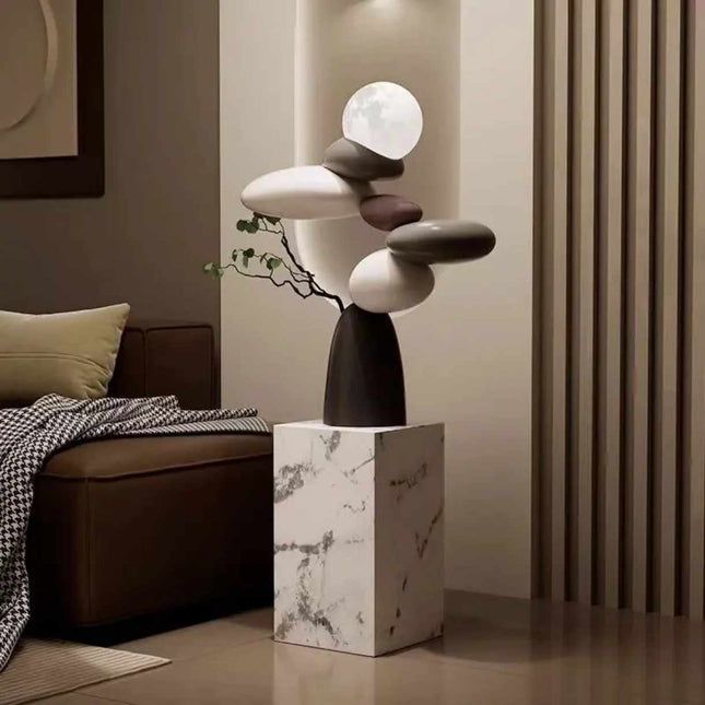 Light Luxury Stone Floor Decoration with LED Night Light | Modern Living Room TV Cabinet and Sofa Side Decorative Accent Lighting