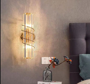 High-End Modern Crystal LED Wall Creative Iron for Luxury Living Room TV Background Bedside Warm White Copper Home Office