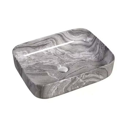 European Luxury Porcelain Wash Basin – Colorful Decorative Vanity Sink with Gray Marble Finish for Modern Bathroom