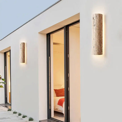 Minimalist Waterproof Wall Lamp – Japanese Travertine Stone Outdoor Light for Villa, Balcony & Hotel Bedroom