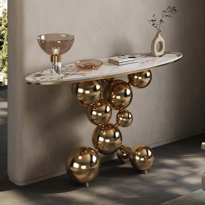 Stainless Steel Sintered Stone Console Table Corner Golden