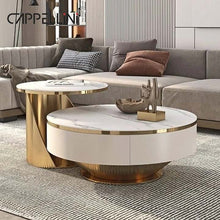 Lade das Bild in den Galerie-Viewer, Coffee Table Marble and Stainless steel with Drawer Center Table Italian Design White and Gold
