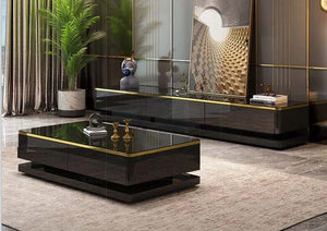 Modern Living Room Tempered Glass Black Tv Cabinet Stands Shelf Set