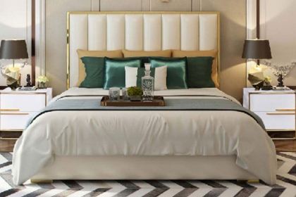 Luxuriöses, modernes Schlafzimmer-Set mit Massivholzrahmen (Queen-Size) und Lederbezug 